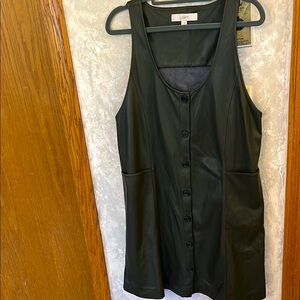 LOFT Olive Faux Leather button down jumper